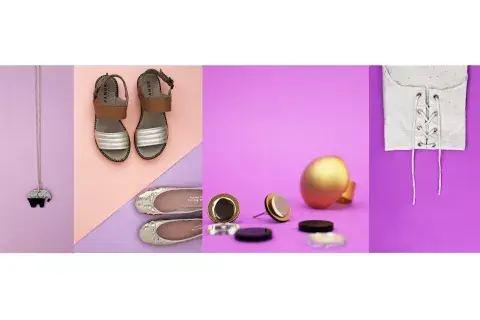 Collar elefante $220 de Iskin / Sandalias marrones y doradas $1125 de Pamuk / Balerinas $1190 de The French Factory / Aros con piezas intercambiables $249 y anillo dorado $689 de Caudal / Remera $390 de Tibetano /