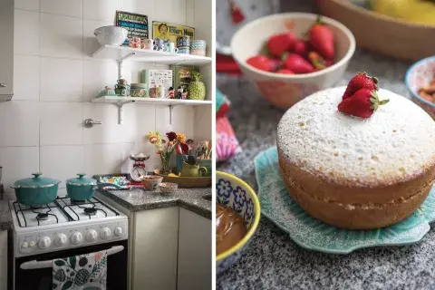 En los estantes, parte de su colección de vajilla (La Mejor Anfitriona): “Me gusta que esté todo a la vista”. La olla turquesa (Essen) es su gran aliada en la cocina. Su plato más conocido, la tortilla: “?Me pasé dos meses haciendo tortilla de papas, porque era lo que mejor me salía!”. En los estantes, parte de su colección de vajilla (La Mejor Anfitriona): “Me gusta que esté todo a la vista”. La olla turquesa (Essen) es su gran aliada en la cocina. Su plato más conocido, la tortilla: “?Me pasé dos meses haciendo tortilla de papas, porque era lo que mejor me salía!”.
