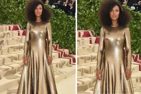 Kerry Washington optó por un vestido dorado confeccionado con micro lentejuelas hecho por Ralph Lauren