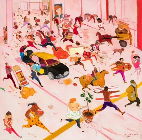 Una mañana en el supermercado, Oleo, 130x130cm, 2014-16 Una mañana en el supermercado, Oleo, 130x130cm, 2014-16