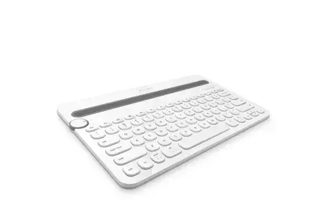 Teclado multimedia Logitech Bluetooth blanco. Se consigue en Staples Argentina por $3999.