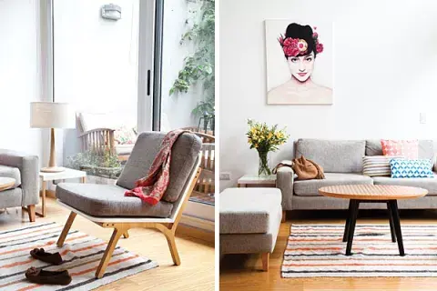 Los sillones son de Goral. Sillón de un cuerpo y mesa ratona ovalada estilo escandinavo (Vasërdelona, $3130 y $1850). En la pared, cuadro del artista Lucas Lasnier de la colección ´Girl and Roses´ Los sillones son de Goral. Sillón de un cuerpo y mesa ratona ovalada estilo escandinavo (Vasërdelona, $3130 y $1850). En la pared, cuadro del artista Lucas Lasnier de la colección ´Girl and Roses´