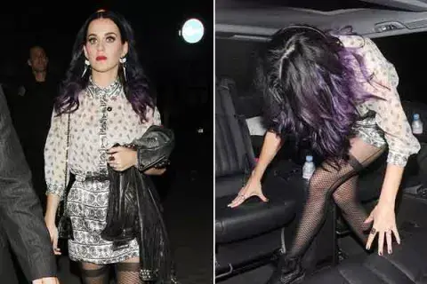 Katy Perry pasada de copas a la salida de la fiesta de Justin Bieber