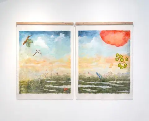9. tramo Tramo Santiago Quesnel, En un día claro siempre te puedo ver (2026), díptico de óleo sobre papel glama basic, 150 x 110 cm c_u.jpg 9. tramo Tramo Santiago Quesnel, En un día claro siempre te puedo ver (2026), díptico de óleo sobre papel glama basic, 150 x 110 cm c_u.jpg