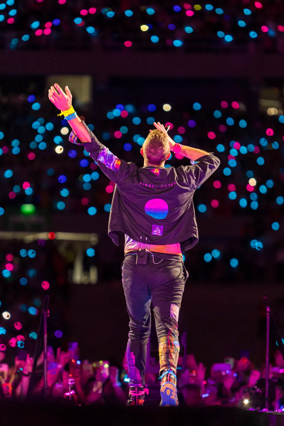 Chris Martin, el frontman de Coldplay durante su primer show en Buenos Aires.