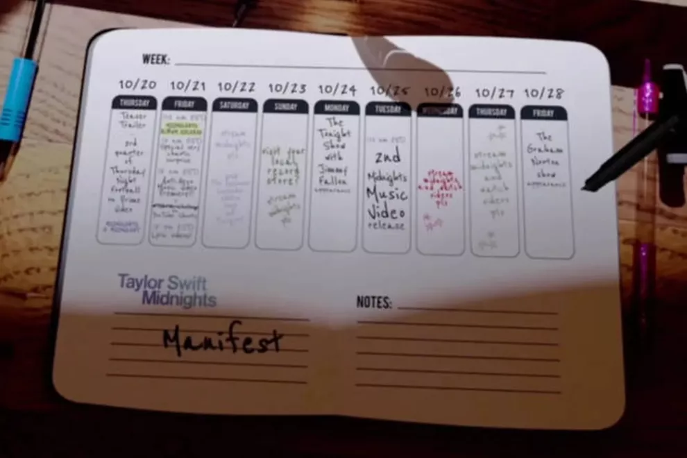 El calendario de lanzamientos que compartió Taylor Swift.