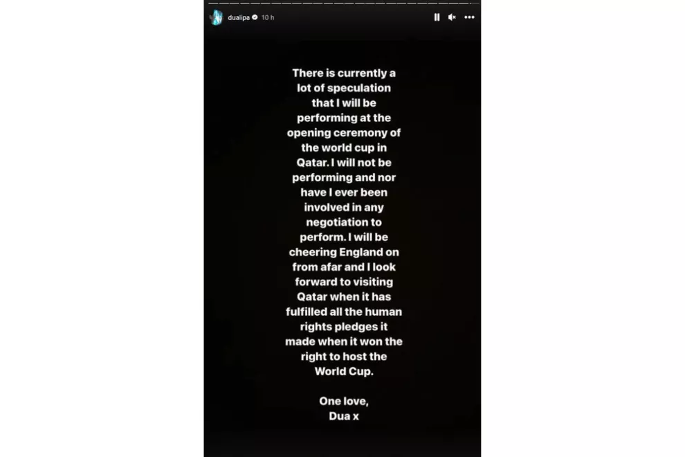 Dua Lipa compartió sus motivos a través de una story en Instagram.