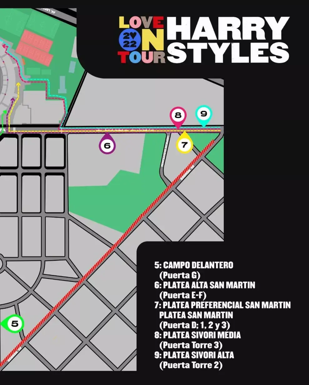 Puertas de ingreso para el recital de Harry Styles.