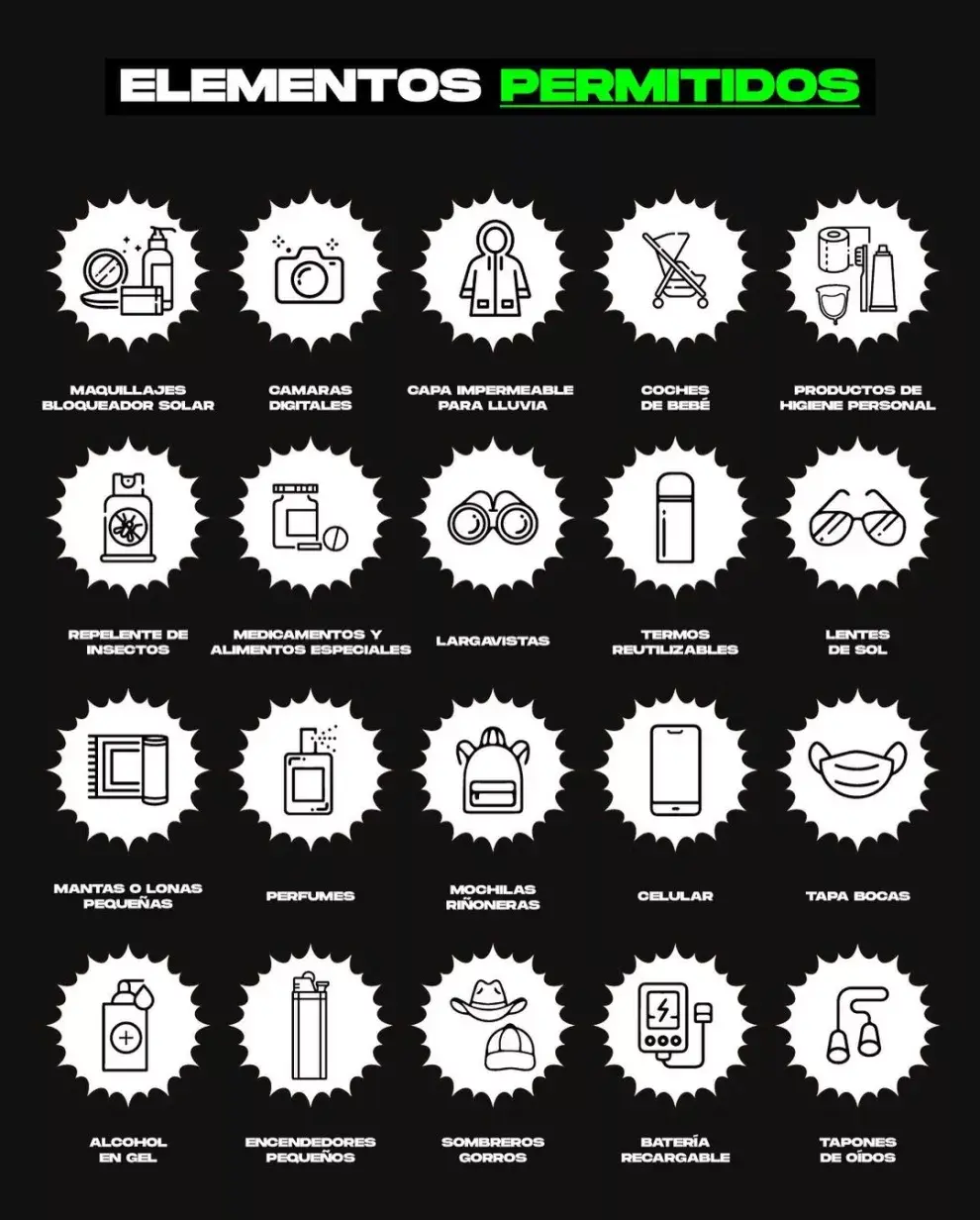 Objetos no permitidos para el recital