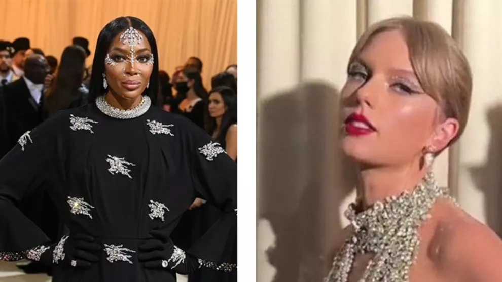 Izquierda: Naomi Campbell en el Met Gala 2022. Derecha: Taylor Swift en los MTV VMA 2022