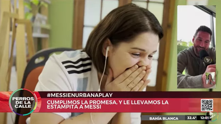 juliana hablando con Messi por videollamada.
