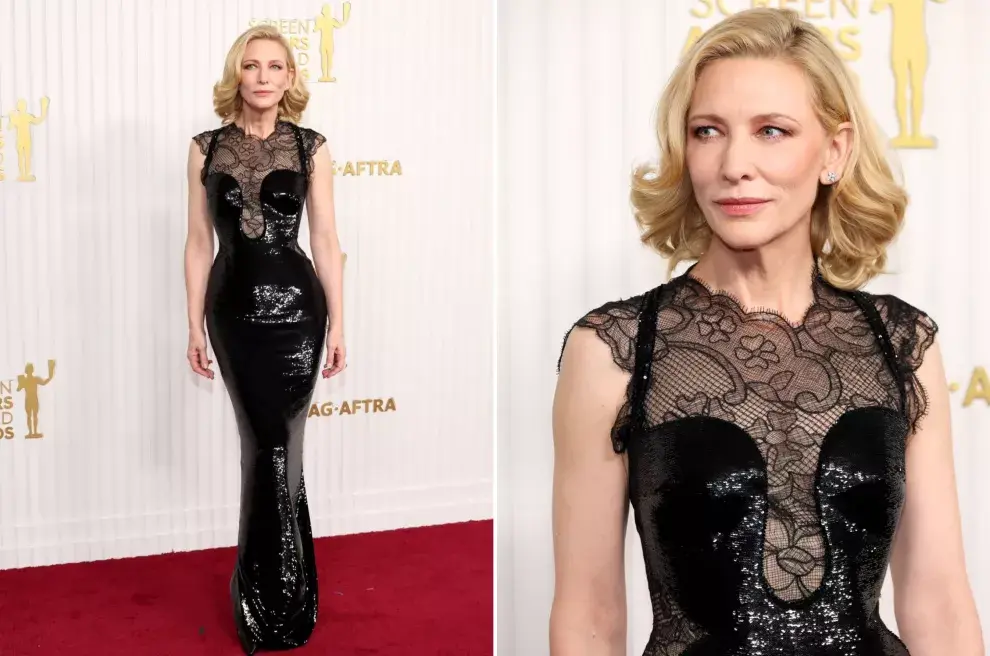 Cate Blanchett en un increíble vestido negro con encaje.