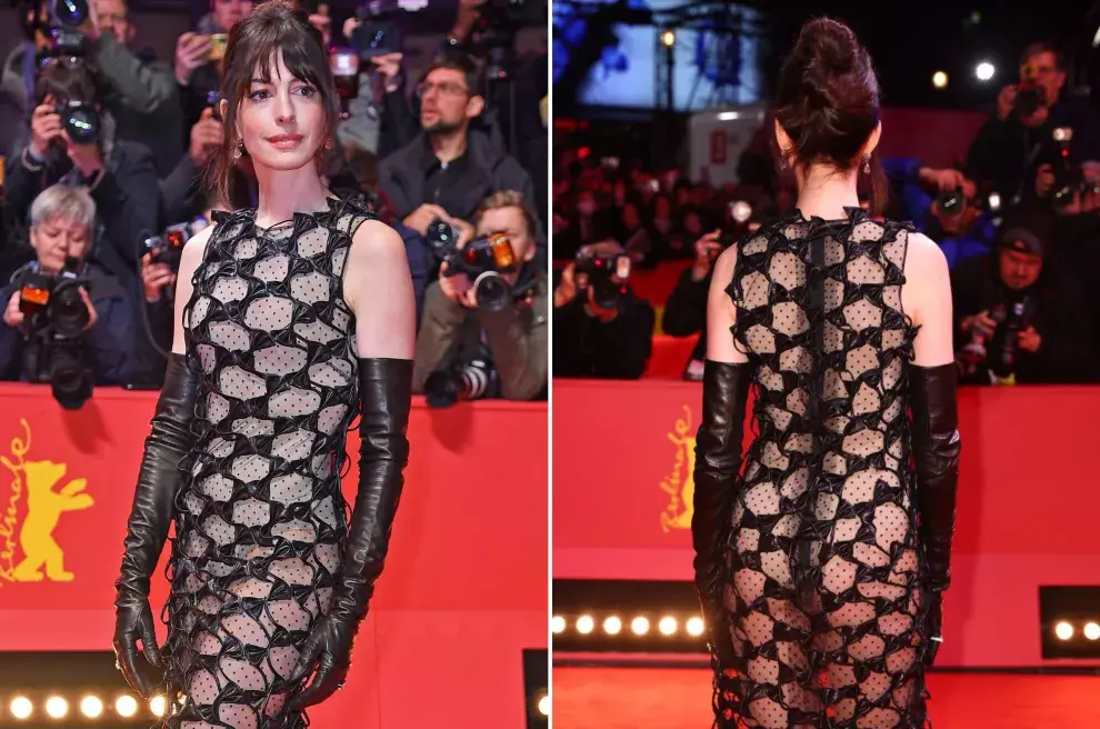 Anne Hathaway con su naked dress de Valentino.