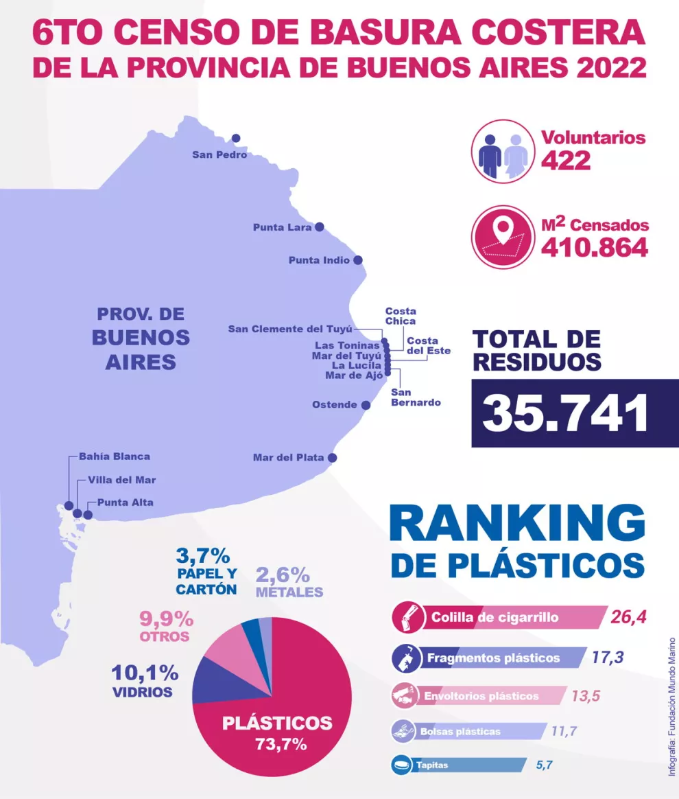 Gráfico del ranking de plásticos encontrados en la costa bonaerense.