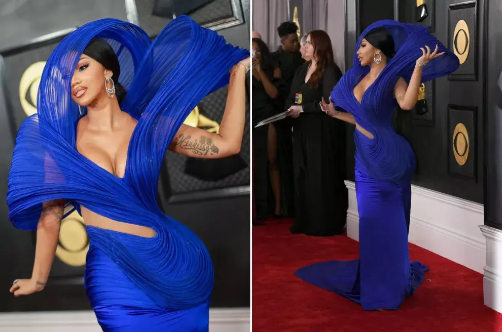 Cardi B con su espectacular vestido azul.