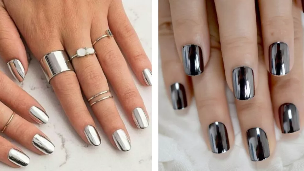 Simples y elegantes, nos encantan las uñas minimalistas en tonos metalizados.