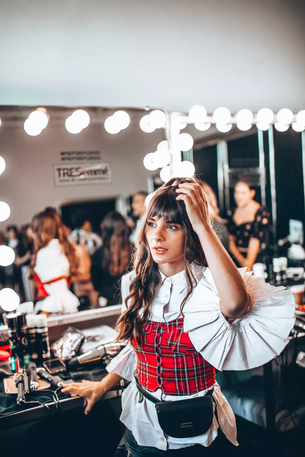 Drea en el backstage del NYFW.