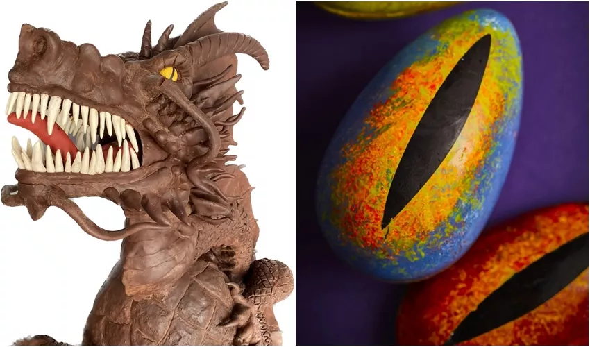 Una de ellas es PUROdragón, una pieza que implicó 10 kilos de chocolate; la otra, es la escultura Dragón: una pieza única que pesa más de 15 kilos. El desarrollo de ambas esculturas implicó más de 80 horas de trabajo de producción.