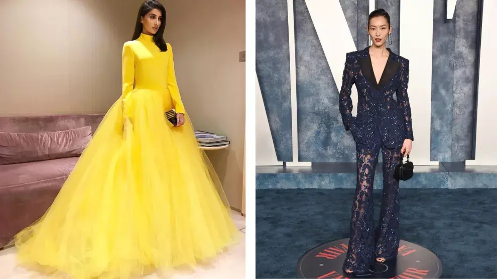 Izquierda: vestido de Christian Siriano. Derecha: Liu Wen en Gucci para el after party de Vanity Fair 