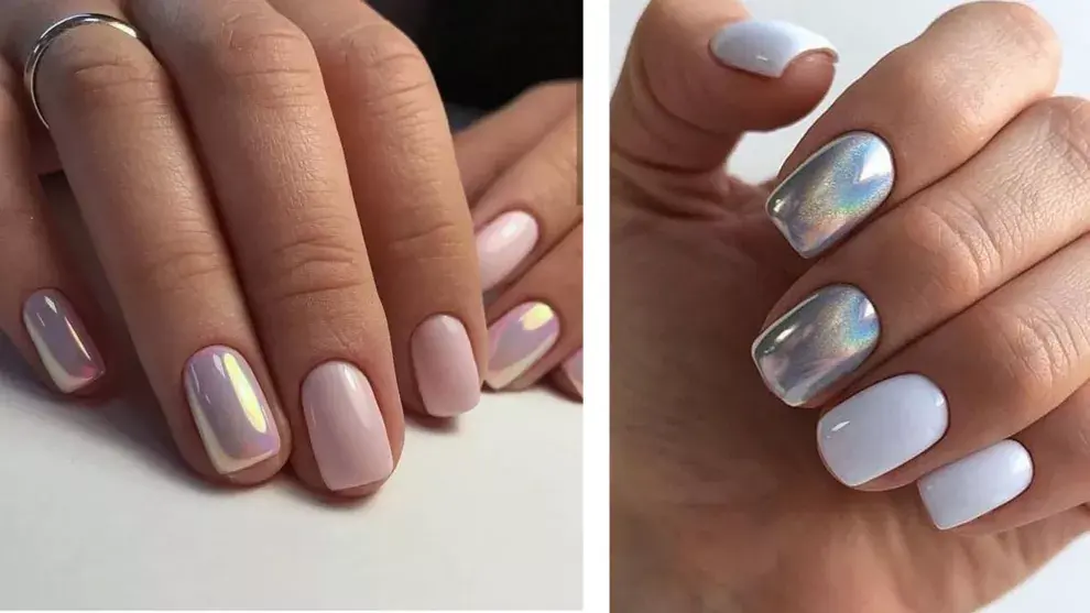 El metalizado llegó para quedarse. Lleva esta tendencia en tus manos pintando algunas uñas de un mismo color y otras con uno tornasol.  