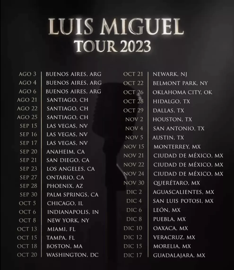 La lista completa de shows que dará Luis Miguel.