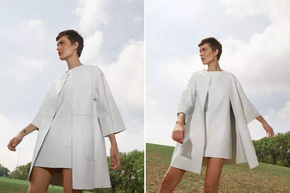 Saco y vestido de cuero (Safra, $45.000 Y $83.500).