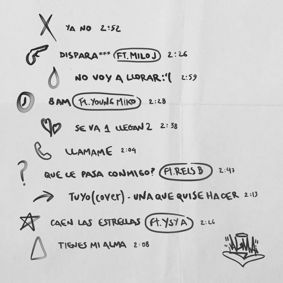 Nicki Nicole, compartió la lista de temas escritas con su puño y letra de sus nuevo álbum, "ALMA"