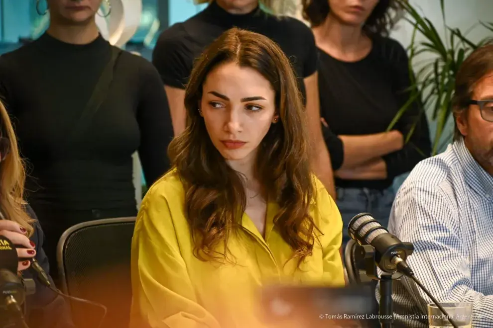 Thelma Fardin durante la conferencia de prensa, tras conocerse el fallo.