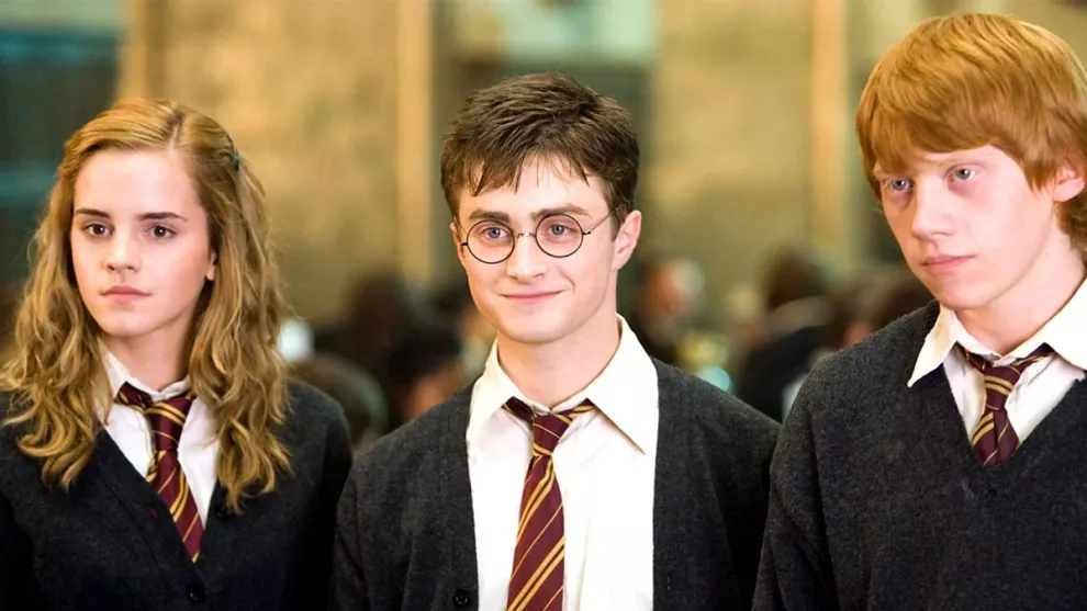 Emma Watson junto a Daniel Radcliffe y Rupert Grint, los tres proagonistas de la saga de Harry Potter.