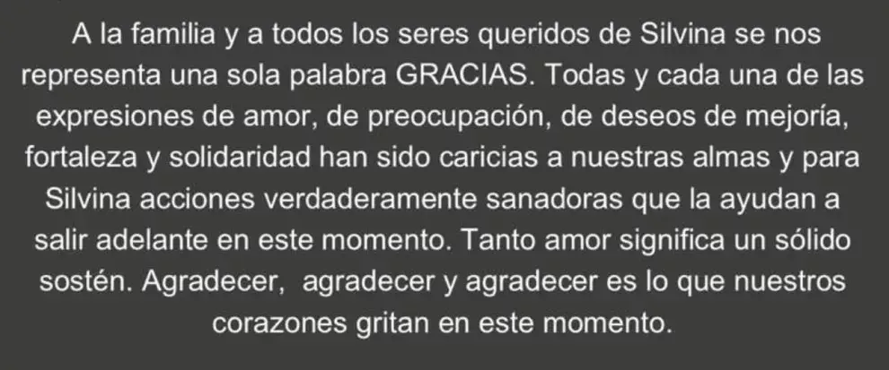 El alentador mensaje de la familia de Silvina Luna.