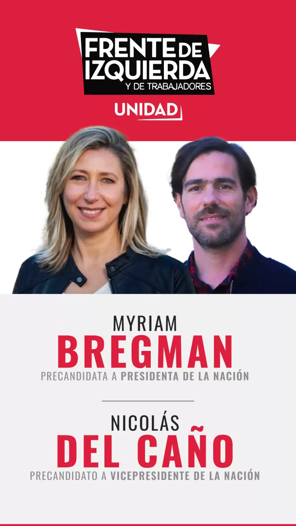 Myriam Bregman y Nicolás del Caño, por Frente de Izquierda y de trabajadores.