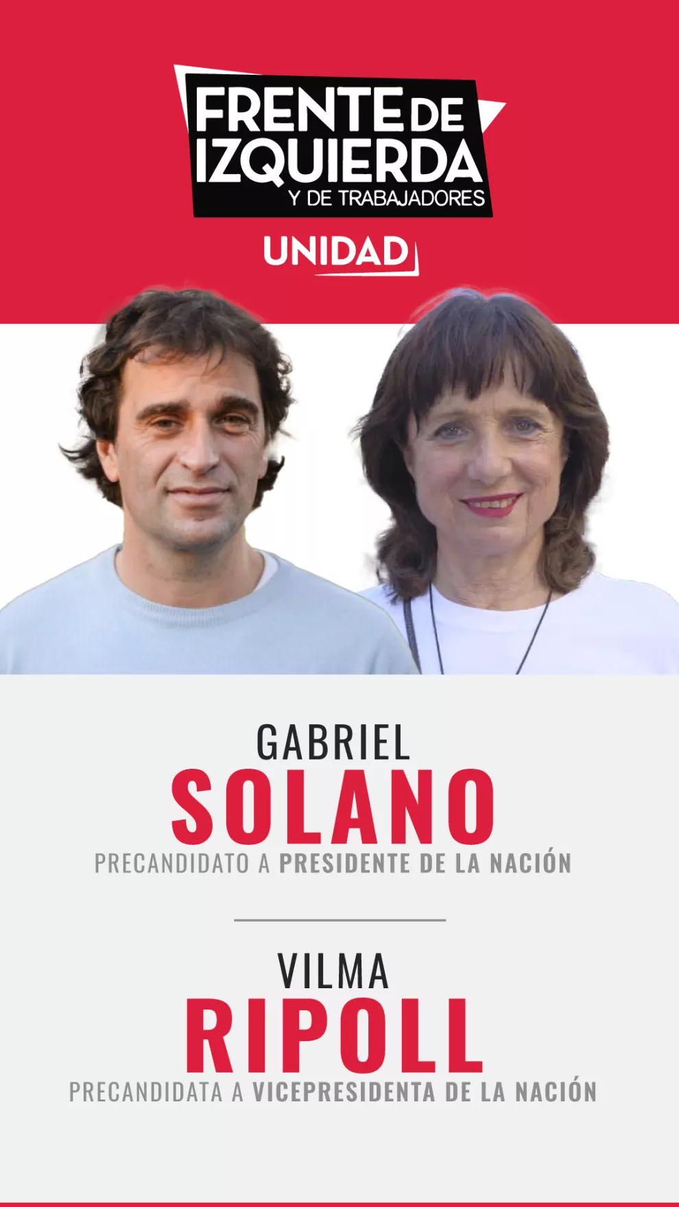 Gabriel Solano y Vilma Ripoll, por Frente de Izquierda y de trabajadores.