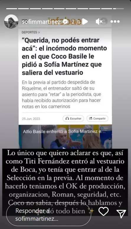 Sofi Martínez salió a aclarar lo que pasó en sus redes sociales.