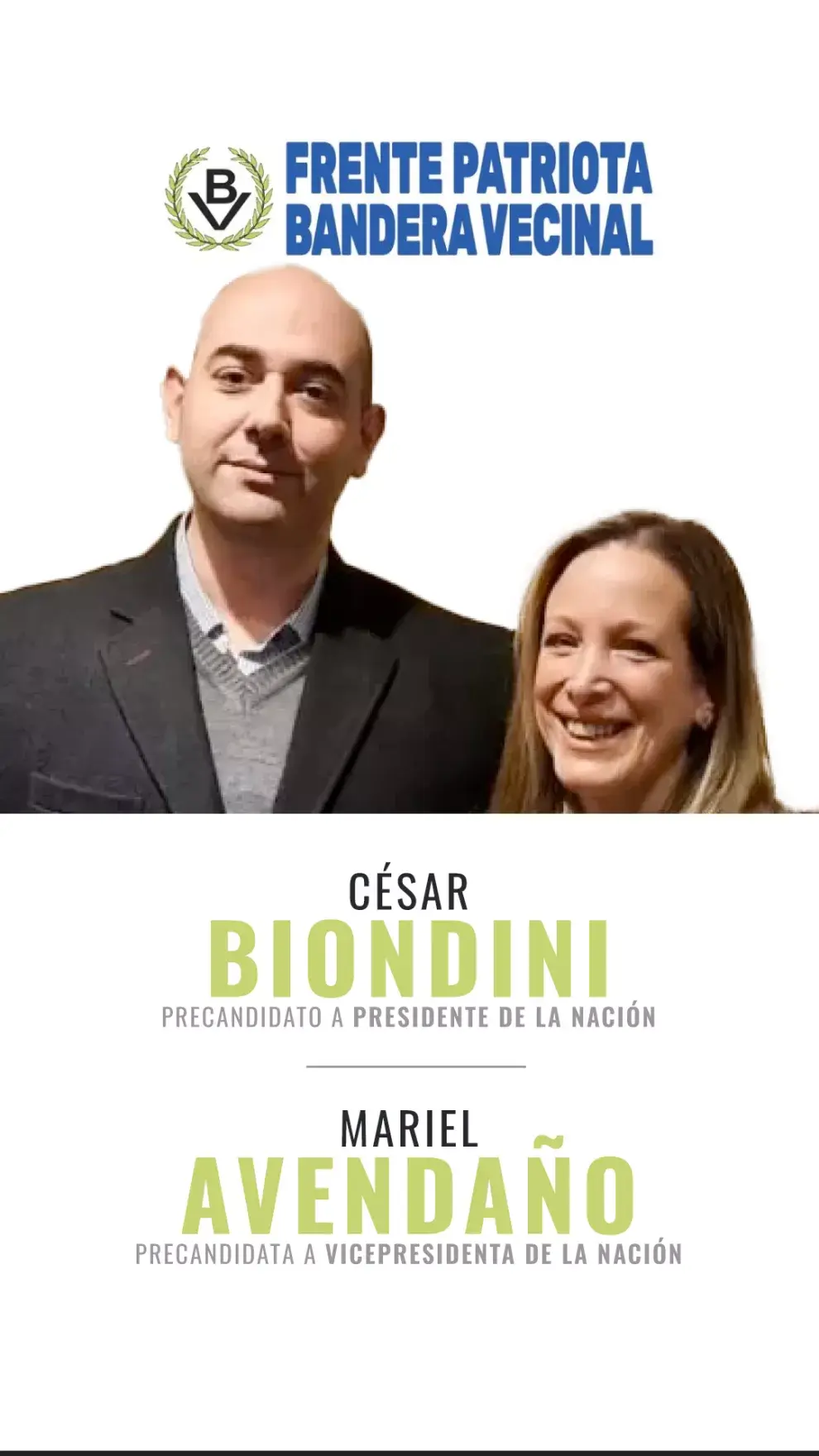 César Biondini y Mariel Avendaño, por Frente Patriota Bandera Vecinal.