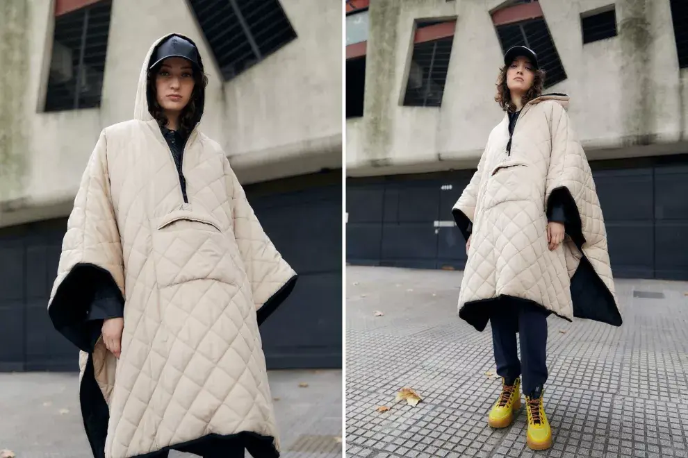 PONCHO PUFFER (FURZAI, $58.800), CAMISA DE ECOCUERO (MISHKA, $47.000), GORRA de ECOCUERO (COMPAÑÍA DE SOMBREROS, $7500), BOTA ALPINA (MIXTOS, $57.900).