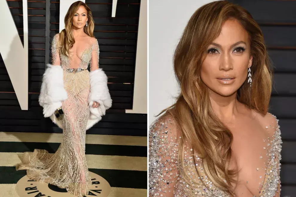 Elegido para la fiesta de los Premios Oscar de Vanity Fair, JLo eligió un vestido inspirado en el romanticismo de 1920.