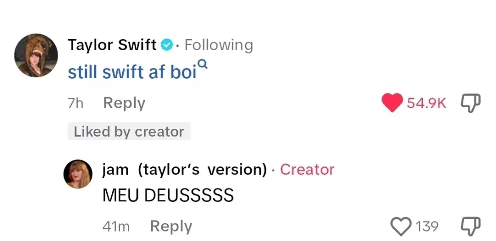 La publicación de Taylor Swift en el video viral de TikTok.