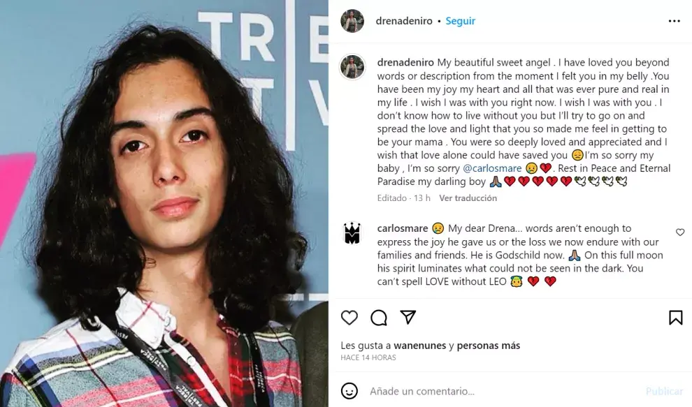 El conmovedor mensaje de Drena De Niro, la madre del joven fallecido.