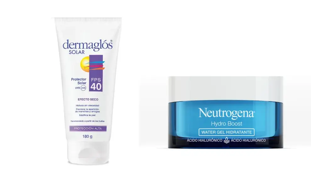 Izquierda: Dermaglós Solar efecto seco. Derecha: Hidratante facial Hydro boost (Neutrógena)