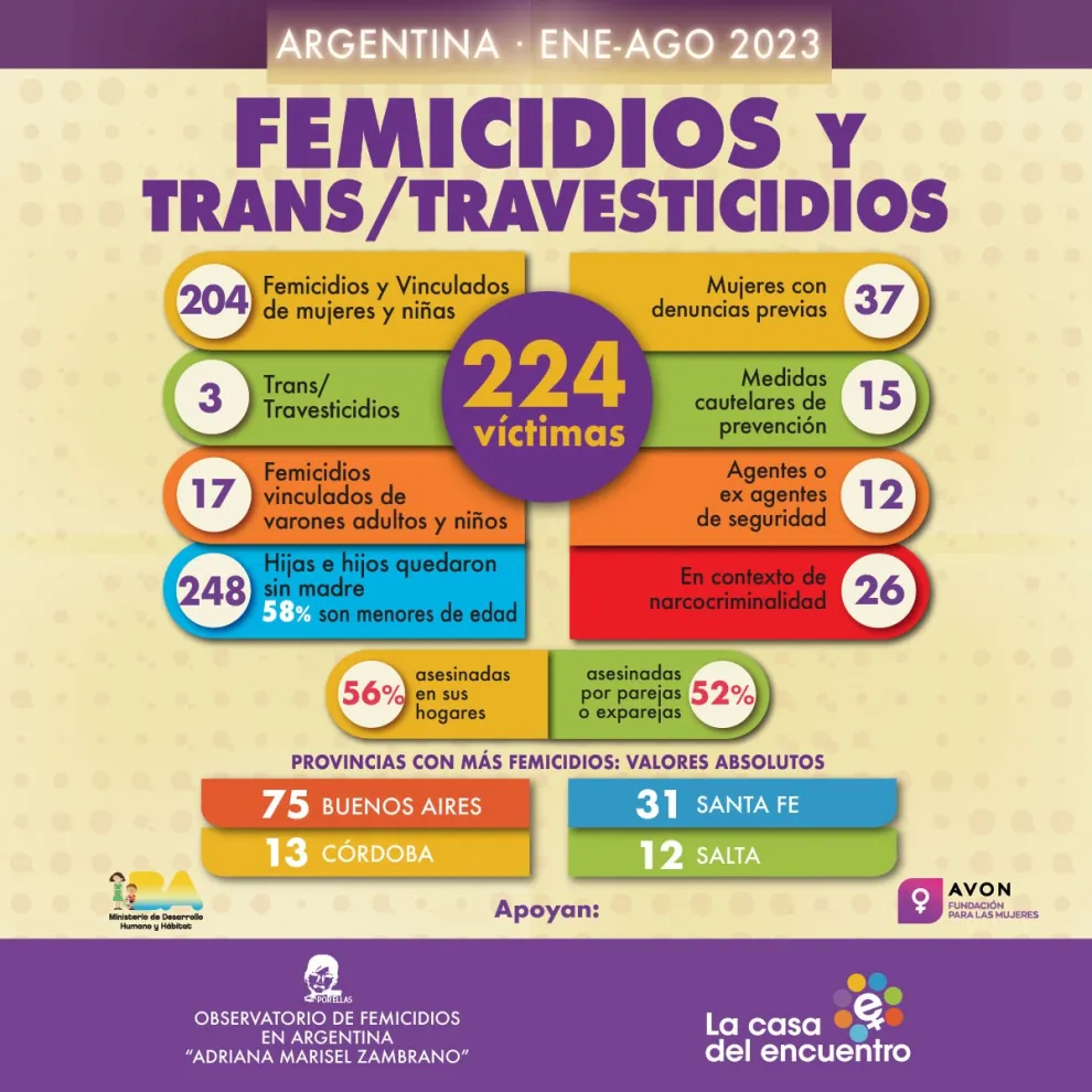 En Argentina, en 8 meses 224 víctimas de violencia de género.