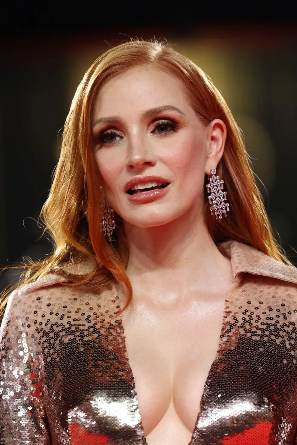 Jessica Chastain brilló, literalmente, en el Festival de Venecia.