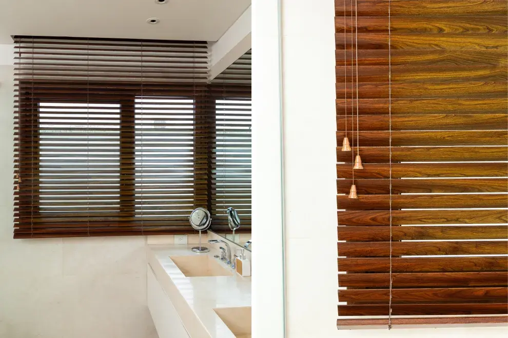 Las horizontales de madera permiten controlar la entrada de luz y la privacidad.