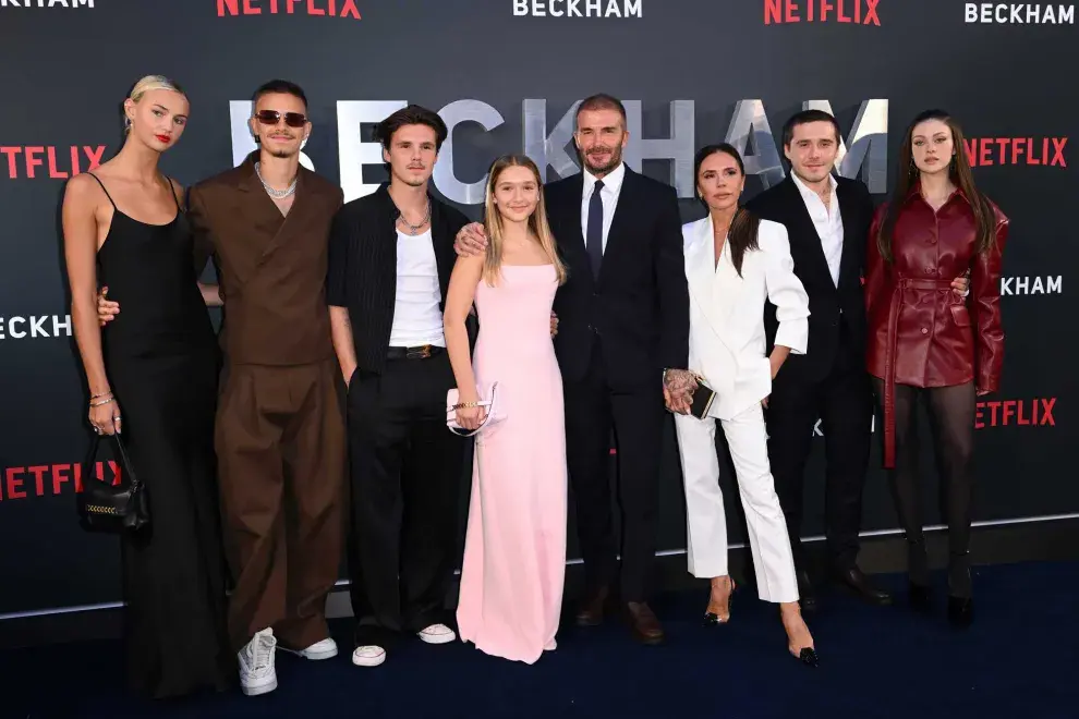 La familia Beckham durante el estreno de la docuserie