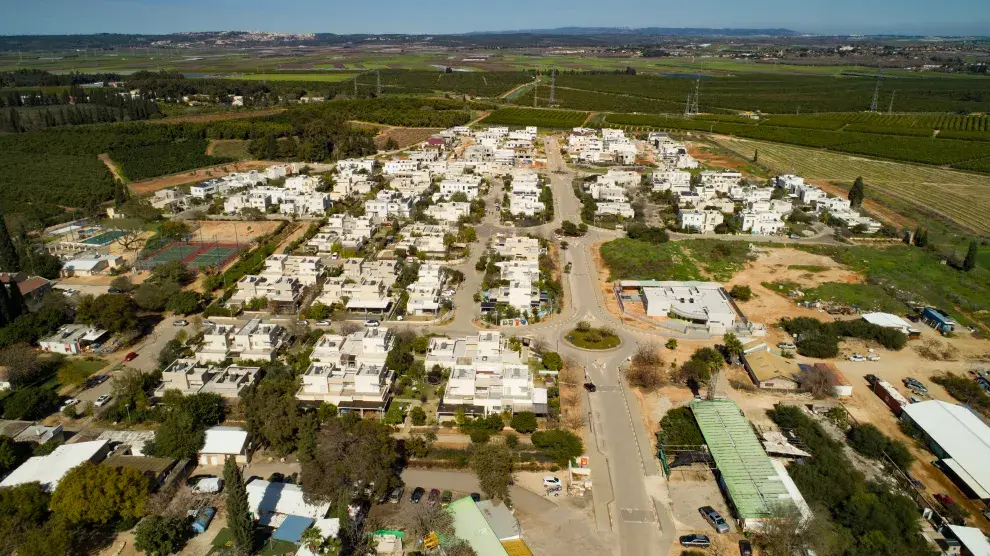 Vista aérea de una aldea rural en Israel.