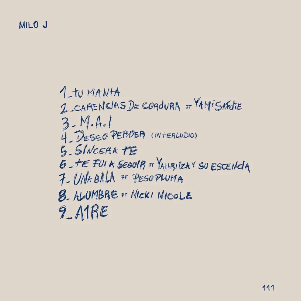 El tracklist de 111, el primer disco de Milo J.