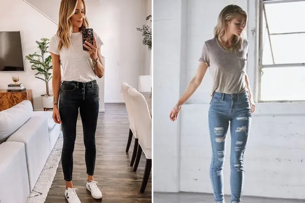 Otro lookazo, ideal para todos los días, es el skinny jeans con remera cuello redondo... a penas amplia.