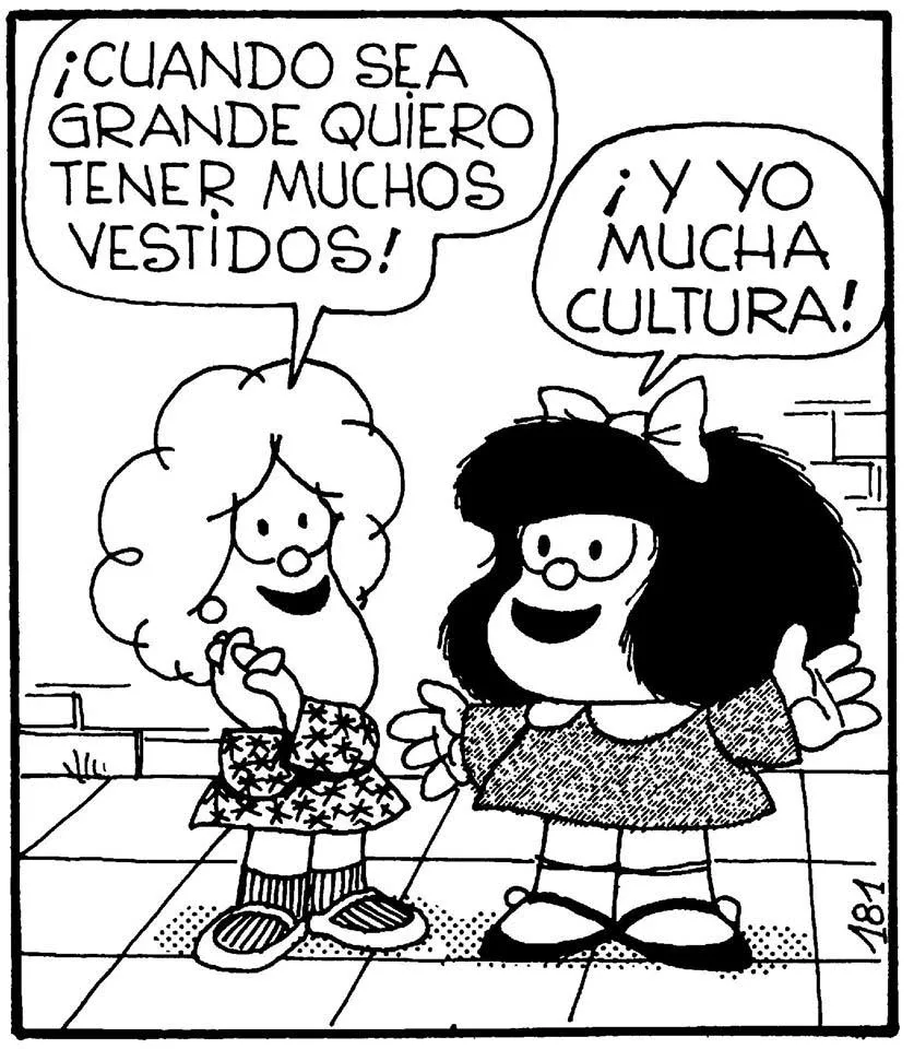 Mafalda junto a Susanita discutiendo sobre su futuro