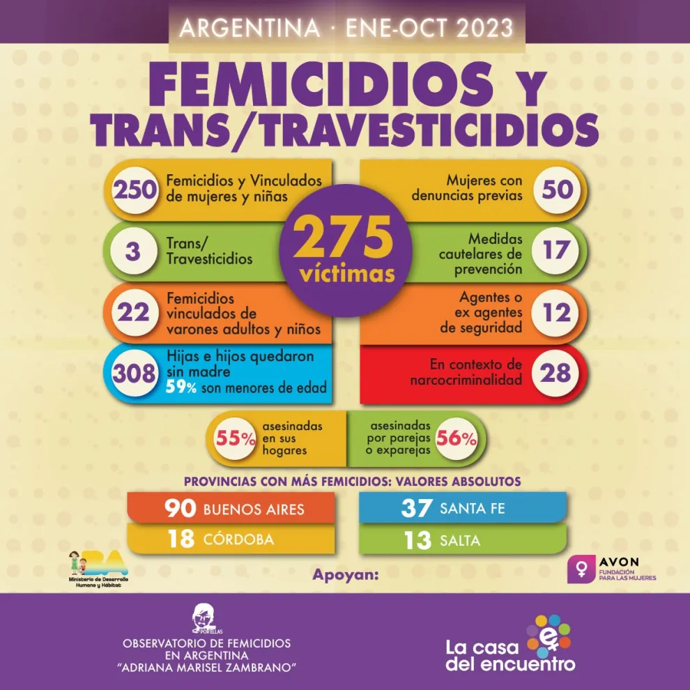 Entre enero y octubre de este año se registraon 275 víctimas por violencia de género.