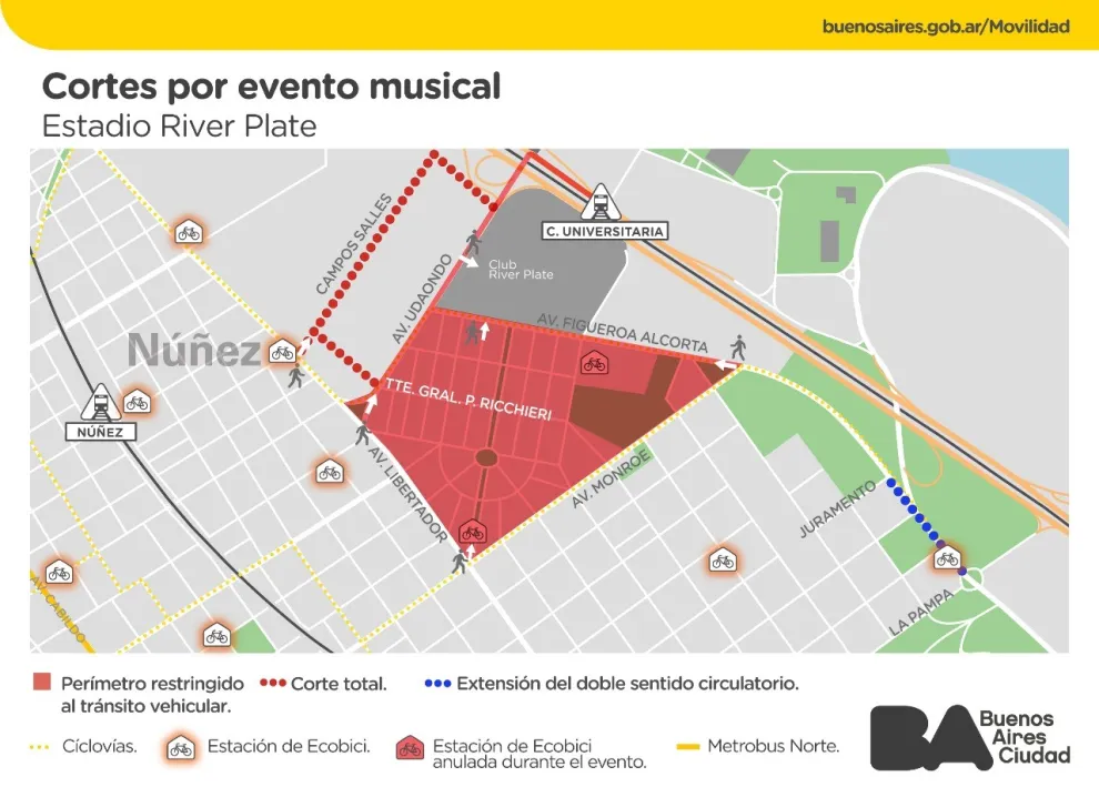 Taylor Swift en Buenos Aires: cuáles serán los cortes y modificaciones en el tránsito.