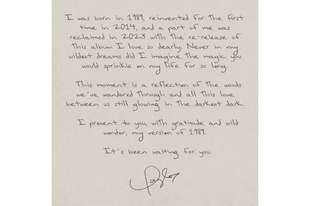 La carta que Taylor Swift compartió a sus fanáticos.